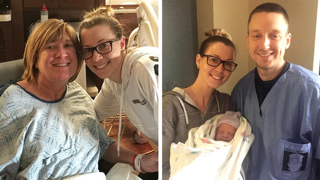 Woman who served as surrogate gives birth to granddaughter
